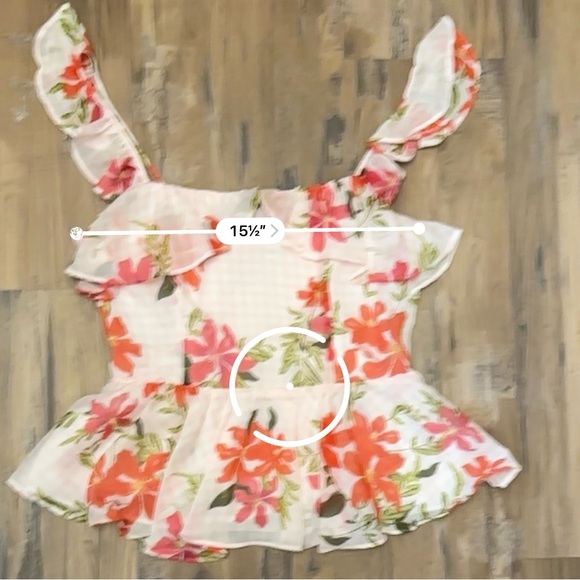 Guess Pink Gingham Floral Daydream Chiffon Cold Shoulder Peplum Top - Picture 11 of 12